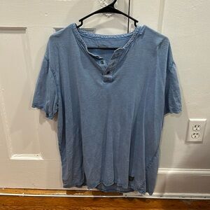 Flag and Anthem XL light blue Henley tee